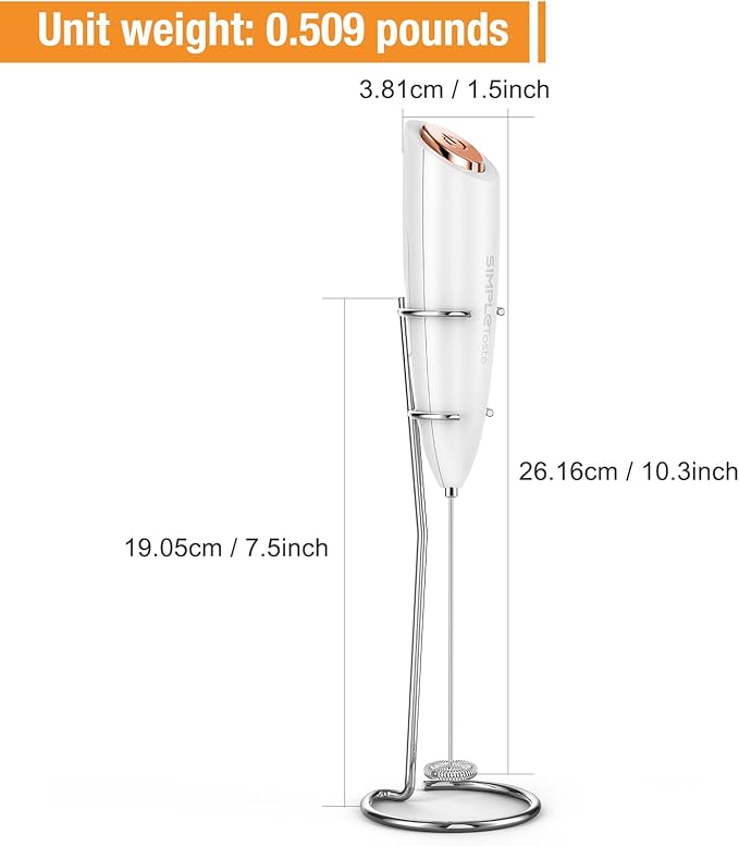 SIMPLETASTE Ręczny spieniacz do mleka, zasilany bateriami, mikser do napojów z trzepaczką ze stali nierdzewnej i stojakiem na cappuccino, kuloodporną kawę, latte - Image 4