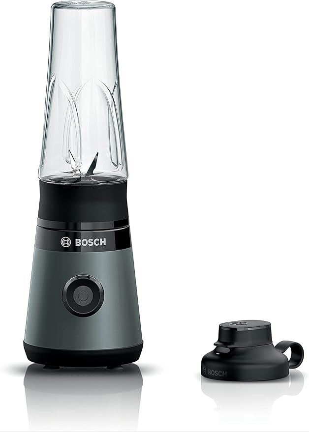 Bosch Mini mikser stojący VitaPower seria 2 MMB2111S, mikser Highspeed, do 40 000 obr./min, butelka Tritan ToGo 0,6 l, pokrywka do picia, nietłukąca, nadaje się do mycia w zmywarce, 450 W,