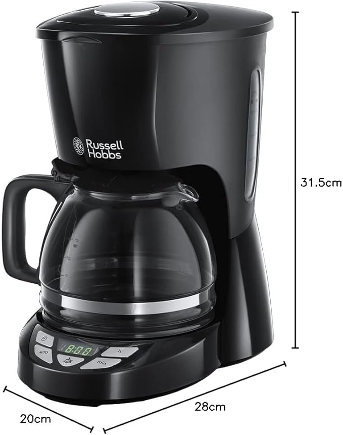 Russell Hobbs ekspres do kawy, przelewowy, podtrzymywanie temperatury, programowalny timer, funkcja przerwania parzenia, szklany dzbanek, pojemność 1,25l, moc 1000W, czarny, Textures 22620-56 - Image 7