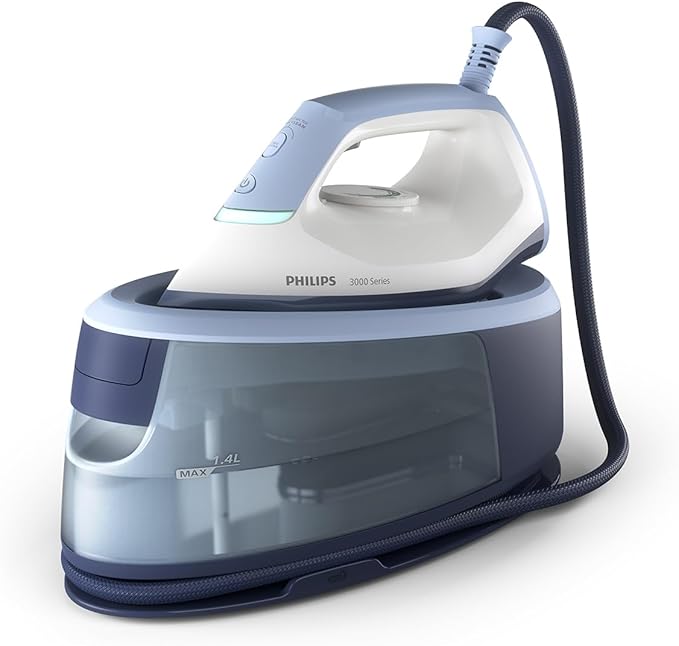 Philips Żelazko Parowe z serii 3000, 2400W, 120 g/min Ciągłej Pary, 350 g Uderzenia Pary, Szybkie i Wydajne, Pionowa Para, Stopa Ceramiczna, Kolor Głęboki Lazur (PSG3000/20) - Image 4