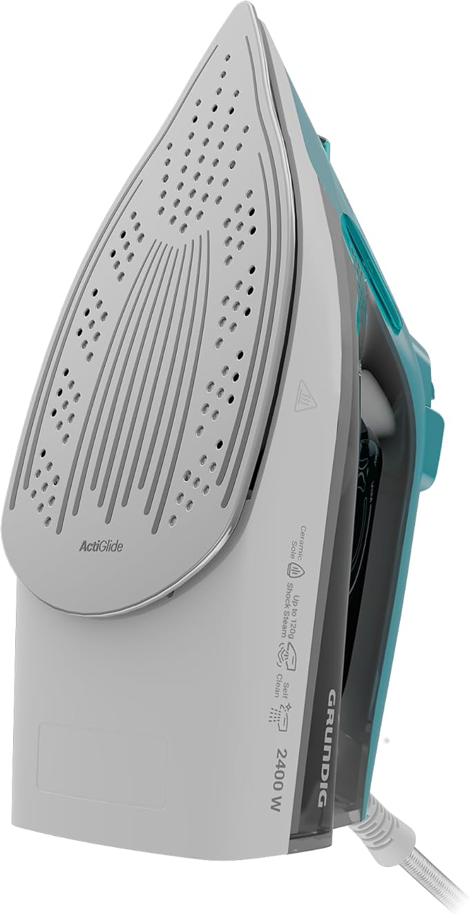 GRUNDIG SI 3550 żelazko parowe, 2400 W, uderzenie pary 120 g/min, moc pary 25 g/min, ceramiczna stopa, zbiornik na wodę 220 ml, technologia zapobiegająca osadzaniu się kamienia, biały/turkusowy - Image 4