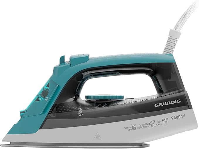 GRUNDIG SI 3550 żelazko parowe, 2400 W, uderzenie pary 120 g/min, moc pary 25 g/min, ceramiczna stopa, zbiornik na wodę 220 ml, technologia zapobiegająca osadzaniu się kamienia, biały/turkusowy - Image 3