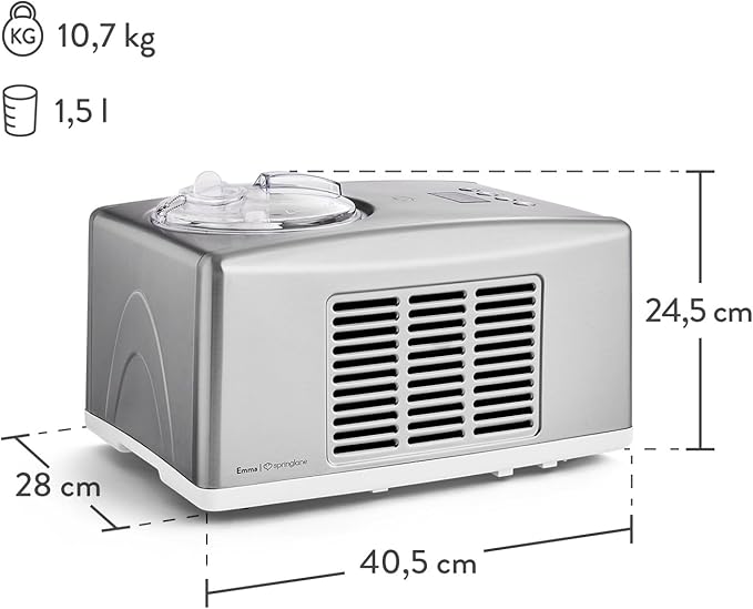 SPRINGLANE maszyna do lodów Emma 1,5 l z samochłodzącym kompresorem 150 W, maszyna do lodów ze stali nierdzewnej z wyjmowanym pojemnikiem na lód, w zestawie zeszyt z przepisami - Image 4