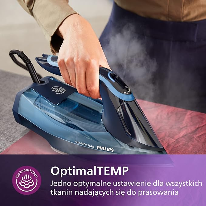 Philips Żelazko Parowe Azur z Serii 8000-55 g/min Ciągłej Pary, 240 g Steam Boost, 3000 W, Technologia OptimalTEMP, SteamGlide Elite, Light Blue (DST8020/20) - Image 4
