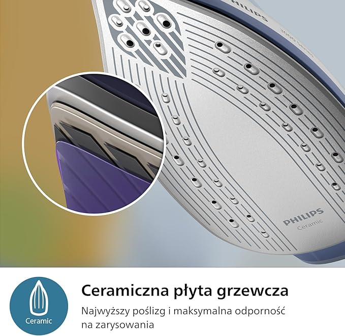 Philips Żelazko Parowe z serii 3000, 2400W, 120 g/min Ciągłej Pary, 350 g Uderzenia Pary, Szybkie i Wydajne, Pionowa Para, Stopa Ceramiczna, Kolor Głęboki Lazur (PSG3000/20) - Image 5
