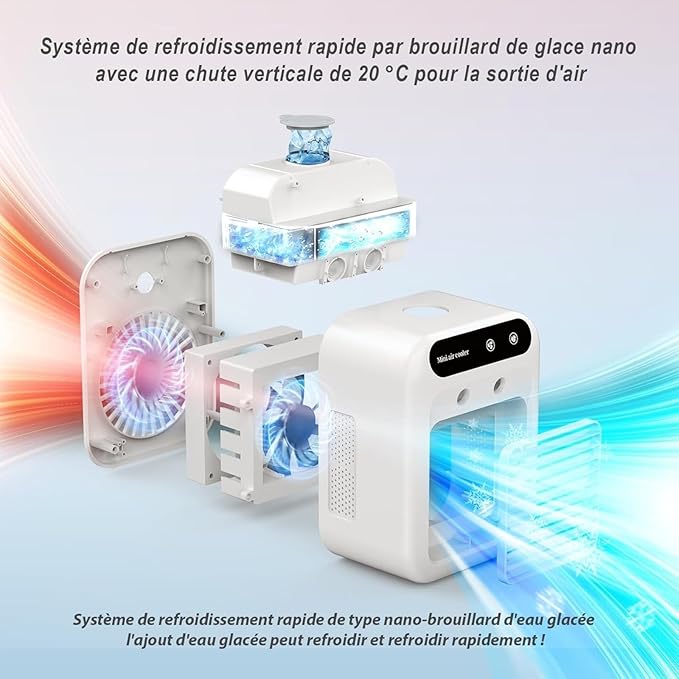 Przenośny klimatyzator, przenośny cichy wentylator chłodzący powietrze, wentylator chłodzący powietrze 500 ml, wentylator biurkowy 3 w 1, do sypialni, biura, akademika - Image 5