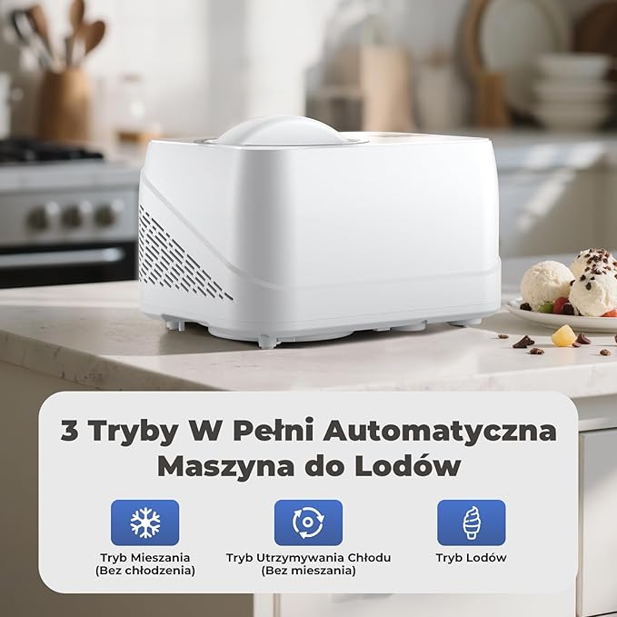 maszynka do lodów z kompresorem 1L, maszynka do lodów z samochłodzącym kompresorem z wyjmowanym pojemnikiem na lód, w zestawie łyżka/kubek z miarką z skalą - Image 5