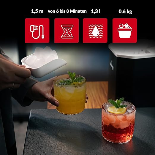 Lehmann Frosty – Kostkarka do Lodu 12kg/24h, Cicha, Kompaktowa, Automatyczne Czyszczenie, Regulacja Rozmiaru Kostek, Timer – Idealna do Domu i na Imprezy - Image 3